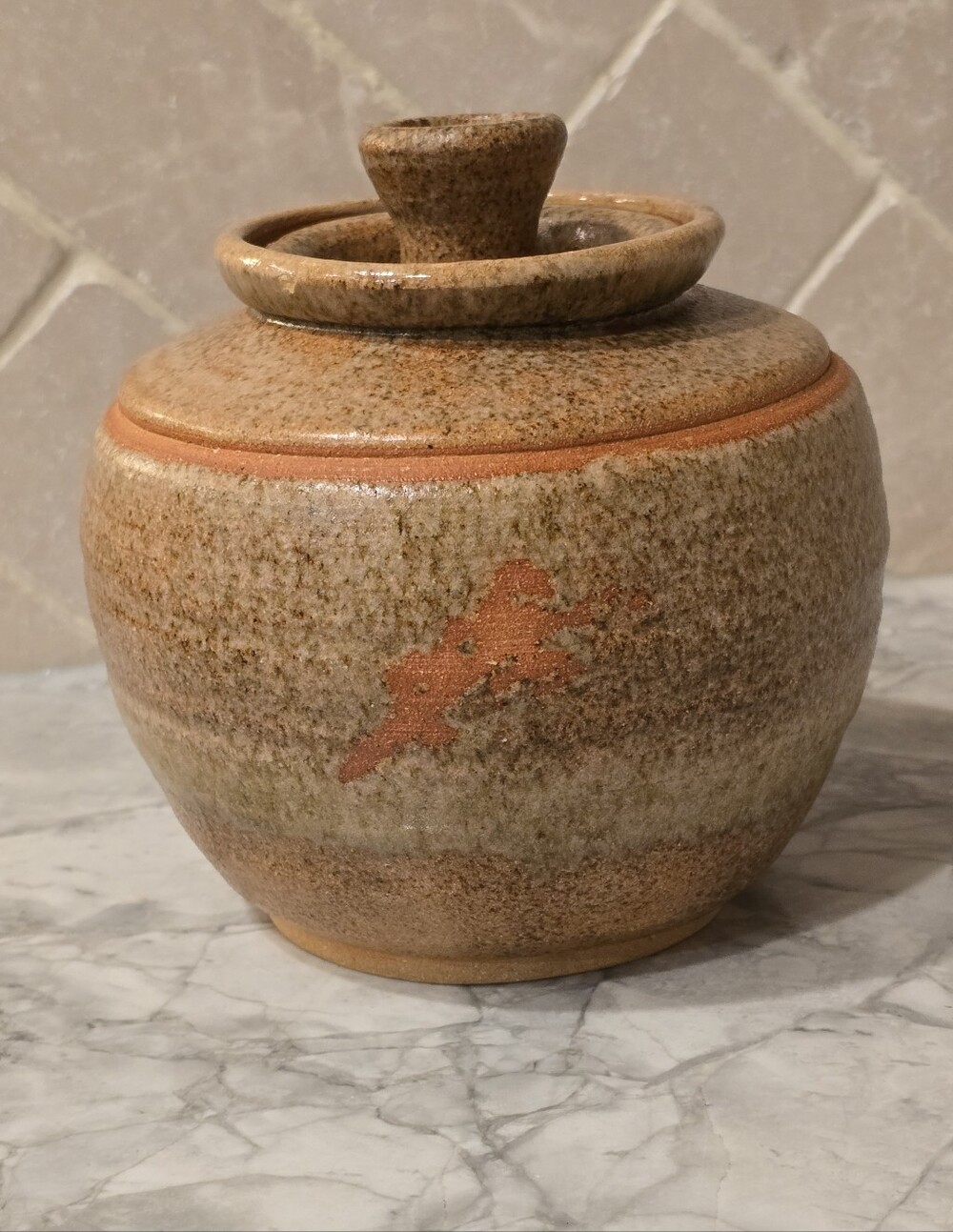 Vintage Stoneware Studio Art Pottery Canister w/ Lid Earthtone Speckled Glaze